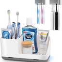 Toothbrush Holders for Bathrooms, Adjustable 6 Slots Electric Toothbrush and Toothpaste Holder, Cord-Friendly Detachable Bathroom Countertop Organizer with Front Ledge for Phone and Ring Holder