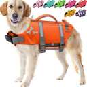 EMUST Dog Life Jacket, XL, NewOrange, Waterproof, Breathable, Adjustable with Rescue Handle, for Swimming Pool Beach Boating