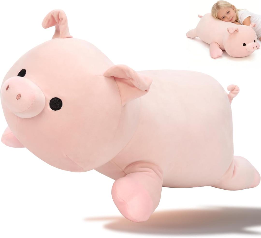 MaoGoLan Pink Pig Stuffed Animal Plush Pillow 23.6" Giant Stuffed Pig Toy, Soft Hugging Piglet Toy for Kids & Adults, Perfect Piggy Valentines Birthday Baby Shower Decor Gifts