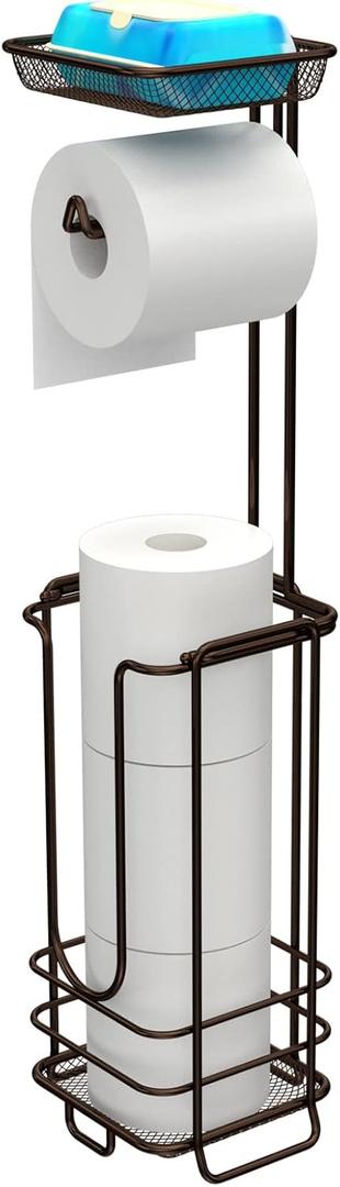 ZCCZ - Free Standing Toilet Paper Holder with Shelf - Bathroom Tissue Organizer - Bronze Toilet Paper Stand for Restroom Storage (Advanced, Bronze)