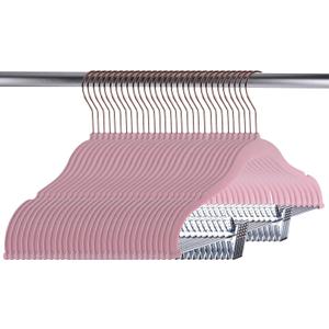 Tosnail 30 Pack Kids Velvet Hangers Children's Clothes Hangers Baby Hangers with Clips - Pink