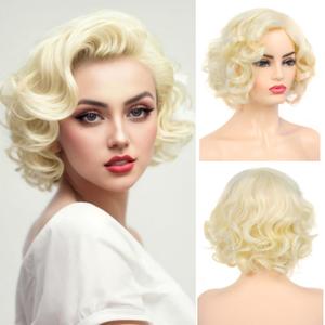 Short Curly Wavy Blonde Wigs for Women Synthetic Natural Hair Wig Halloween Costume Cosplay Wig (Gold)
