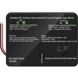 RV Carbon Monoxide & Propane Gas Alarm, Briidea Dual LP/CO Detector with Separate LED Indicator Light, 100dB Loud Alarm, 12 VDC, Black