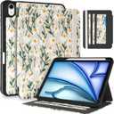 Uppuppy for iPad Air 11 inch Case M3 2025/M2 2024 - Air 5th/4th Generation Case 10.9'' Women Girls Cute Embroidered Folio Stand Cover with Pencil Holder & Card Slot Girly Daisy Flowers Design Cases