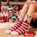 6 Pairs Christmas Fuzzy Socks for Women Cozy Warm Fluffy Winter Slipper Socks Cute Funny Holiday Gifts for Family Friends