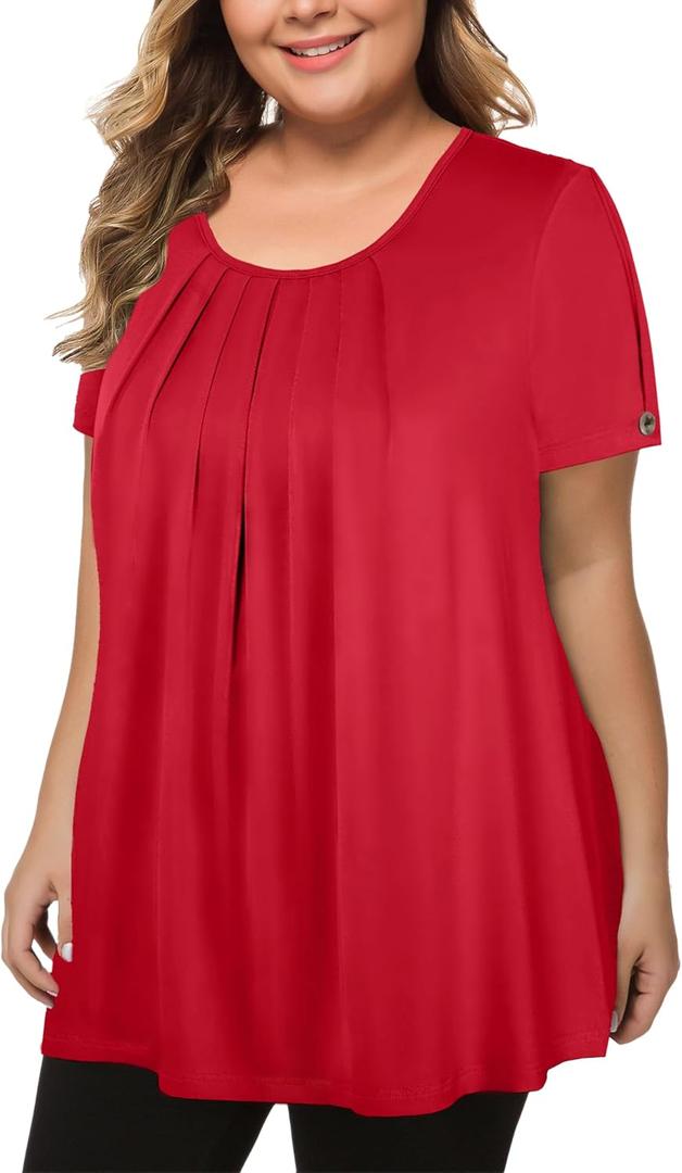 MANER Women's Plus Size Tops Short Sleeve Flowy Shirts Casual Blouses Tunic Tops /L-4XL