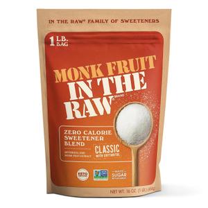 Monk Fruit In The Raw Sweetener Baker's Bag, 16 oz., Keto Certified Monk Fruit Sweetener, Zero Calories, Zero Net Carbs, Non-GMO Project Verified, BB 12/08/28