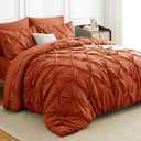 Pintuck Bed in a Bag, 7 Pieces King Size Comforter Set Burnt Orange, Pinch Pleat Bed in a Bag, Soft All Season Bedding Sets with Comforter, Flat Sheet, Fitted Sheet and Pillowcases & Shams