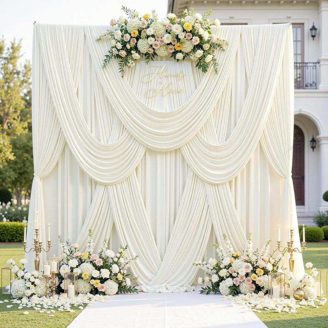 60ft x 12ft Wrinkle Free Ivory Backdrop Curtains for Parties, 12 Panels 12FT Long Silky Polyester Photo Backdrop Drapes Back Drop Cloth for Wedding Birthday Photography Background Decor