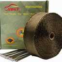 2"x 50' Twill Weave Motorcycle ATV Titanium Exhaust Heat Shield Wrap with 11.8" Locking Ties (Pack of 15)