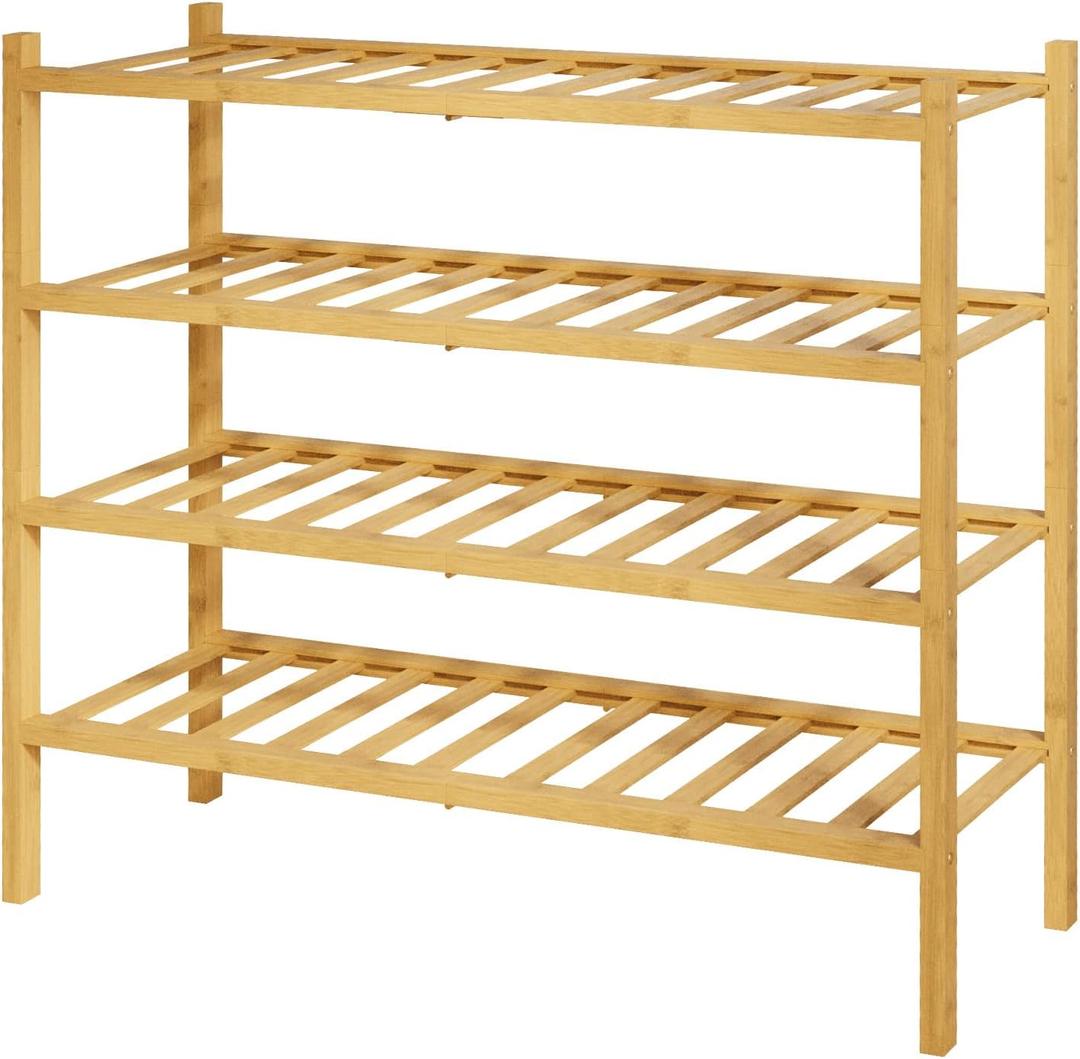 Kitsure Bamboo Wooden Shoe Rack for Closet, 26.8" Wide - 4 Tiers, Natural