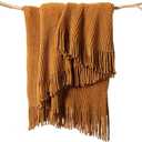 lifein Throw Blanket for Couch, Soft Boho Decor Bed Throw,Cozy Brown Knitted Chenille Small Knit Farmhouse Lightweight Throw (Golden,50 * 60")