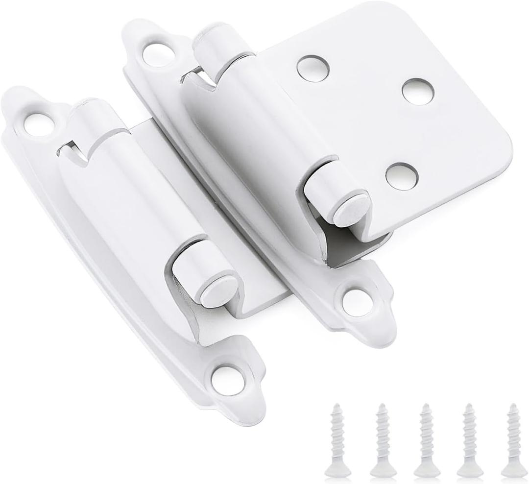 Ravinte 60 Pack (30 Pairs) 1/2" Overlay Cabinet Hinges, Self-Closing Semi-Concealed Face Mount, White Decorative Hardware with Door Bumpers for Kitchen & Cupboard Doors