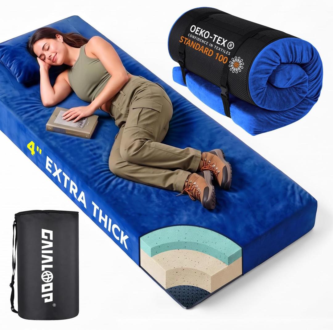Memory Foam Camping Mattress, Extra Thick 4 Inch Dual Layer Sleeping Pad