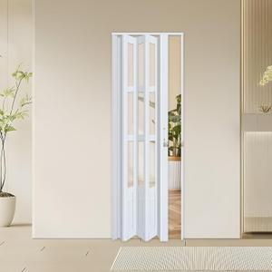 CCBOYSHARDWARE 42X80in Accordion Door with Clear Panels, PVC Sliding Folding Doors with LockDivider Door with Hardware, White Multifold Interior Doors