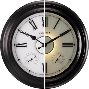 CLXEAST Illuminated Outdoor Indoor Metal Clocks Waterproof 24 inch, Oil Rubbed Bronze Black,Oversized Large Outdoor Roman Numeral Wall Clock with Thermometer & Hygrometer (24" Oil Rubbed Bronze Black& Roman Numerals)