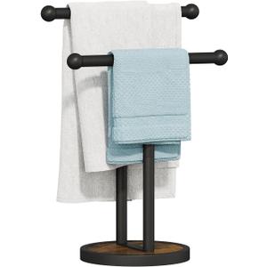 YINMIT Hand Towel Stand with Heavy Wood Base, Free Standing Towel Rack Double T-Shape Hand Towel Holder for Bathroom, Countertop Towel Holder for Bathroom, Kitchen, Countertop Vanity