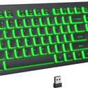 KOPJIPPOM Backlit Wireless Keyboard, 2.4G Silent Wireless Light Up Keyboard, Full Size Computer Keyboards with 7 Colored Backlits, Rechargeable Keyboards for Windows, PC, Laptop (Black, Normative)