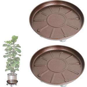 Plant Caddy with Wheels 16 Inch 2 Pack, Heavy Duty Metal Plant Stand & Dolly with Lockable Casters, Holds 230 lbs for Indoor Outdoor Large Flower Pots, Bronze