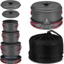 Alocs Camping Cookware Set Camping Gear, Compact Camping Pots and Pans Set, Durable Hard Alumina Camping Cooking Set for Outdoor Backpacking Camping Hiking Picnic, Included Mesh Carry Bag. (2.2L+1.2L+1L pot+7.5"pan)