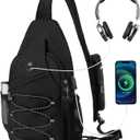 S Size Sling Bag Fits 9.7in iPad, Anti-Theft Crossbody Chest Bag for Men & Women, Water Resistant with RFID Pocket (Large, Black)