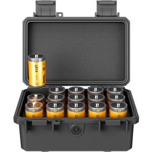 KIWIFOTOS 15 Slots C Battery Organizer Storage Case Heavy Duty IP67 Waterproof C Cell LR14 Alkaline Batteries Holder Containers for Household Outdoor Camping and Office All-Purpose