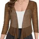 Summer Bolero Shrugs for Women Sheer Short Tie Front Cardigans for Dress 3/4 Sleeve Tops (Coffee, M)