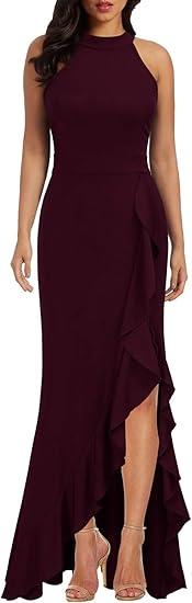 WOOSEA Women's High Neck Split Bodycon Mermaid Evening Cocktail Long Dress
Size M