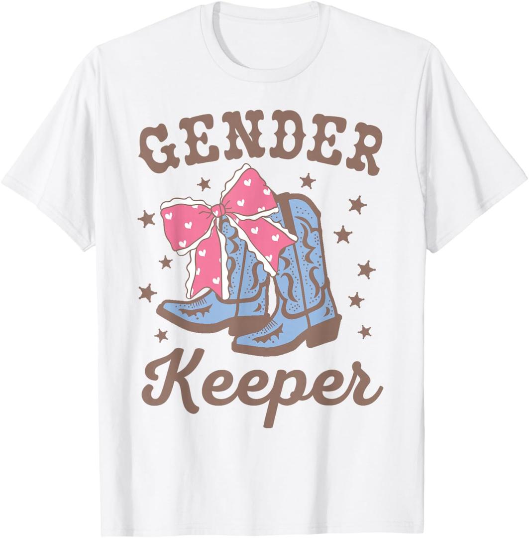 Boots Or Bows Gender Keeper of The Gender Reveal Family T-Shirt (White, XL)
