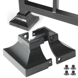 4pcs Aluminum Deck Base Covers - Post 1.25" Handrail, Skirt, Stair, Porch, Deck Railing Brackets (Black)