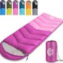 Sleeping Bag 4 Seasons Adults & Kids for Camping Hiking Trips Warm Cool Weather,Lightweight and Waterproof with Compression Bag,Indoors Outdoors Activities (Purple Pink)