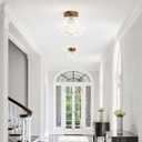 Semi Flush Mount Ceiling Light, Globe Glass Ceiling Light Fixture, Gold Modern Lighting for Hallway Porch Corridor Kitchen Bedroom, Bulb Not Included