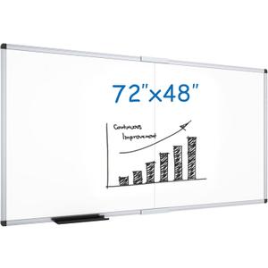 VIZ-PRO Magnetic Dry Erase Board, 72 X 48 Inches, Foldable Wall-Mounted Whiteboard with Silver Aluminum Frame & Marker Tray for School Office and Home 6' X 4'
