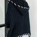 Womens 2024 Hooded Cardigan Sweaters Chunky Knit Stitch Edged Batwing Sleeve Fall Winter Loose Outerwear Coats Black (Black, L)
