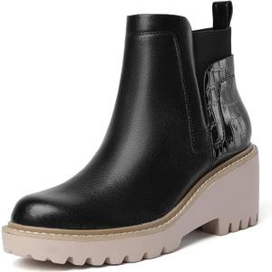 Mostrin Chelsea Boots for Women Platform Ankle Boots Chunky Lug Sole Boots Slip on Elastic Fall Boots Wedges Block Booties 8.5