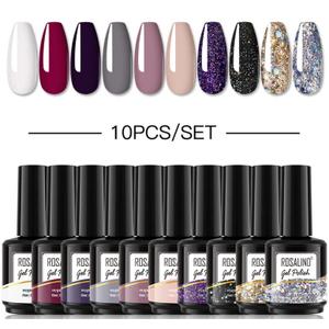 ROSALIND Gel Nail Polish 10Pcs/Set For Manicure Nails Art UV Gel Need Base Top Coat Vernis Semi permanent Nail Polish 15ML