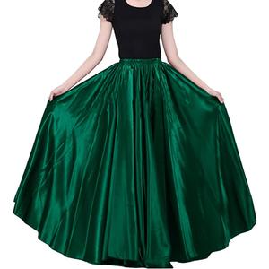 Ladies 90cm Satin Maxi Midi Skirt Long Dress Elastic Waist for Belly Dance Princess Party Cosplay Costume (One Size, Deep Green)