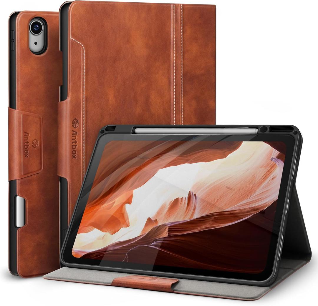 Antbox for iPad Air 13 Inch Case 2025 M3 /2024 M2, Built-in Pencil Holder, Fully Supports Pencil Pro and Pencil (USB-C), Auto Sleep/Wake Function PU Leather iPad Air 13'' Cover (Brown)