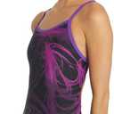 Sporti Thin Strap Athletic One Piece Swimsuit for Women - Multi Limited Printed Pattern - Bathing Swimsuit for Competiton (34, Light Wave - Black/Purple)