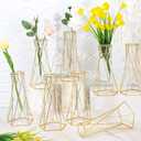 Roshtia 8 Set Gold Flower Vases for Centerpieces Metal Geometric Test Tube Vases Modern Hydroponic Flower Stand with Glass Cylinder for Plant Wedding Office Home Table Decoration