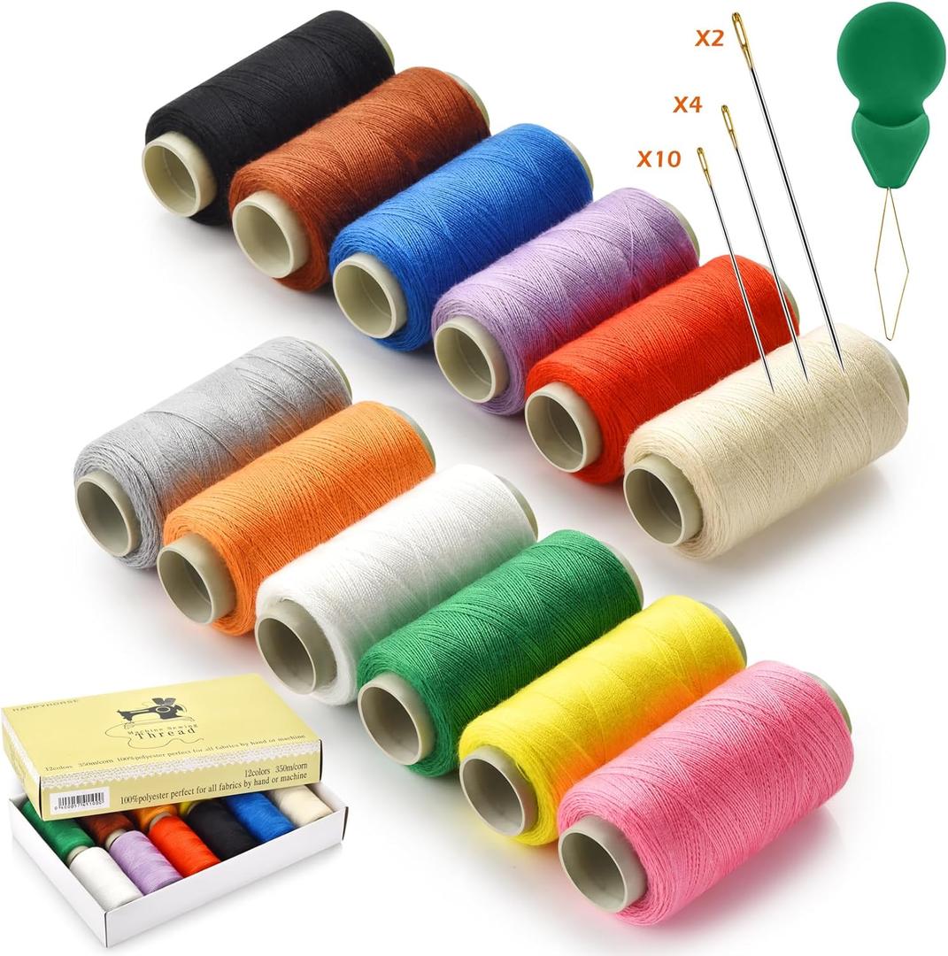 12 Color Sewing Thread Kit, Needle and Polyester Threads Small kit, with Needle Threader for Hand & Machine, DIY and Home