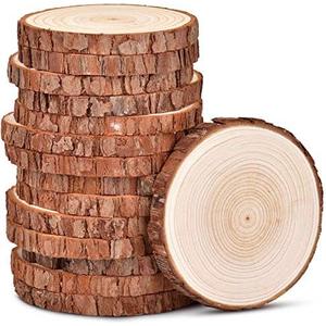 4.3-4.7 inch Unfinished Natural with Tree Bark Wood Slices 15 PCS Natural Round Discs Rustic Wood Slices for DIY Crafts, Table Base, Wedding Decoration,Coasters,Christmas Ornaments.