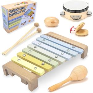 Wooden Toddler Toys - Musical Toys for Toddlers 1-3 - Montessori Musical Instruments for Toddlers 1-3  Toddler Musical Instruments Set of 5 Baby Toys Including a Colorful Xylophone for Toddlers 1-3