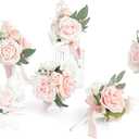 Ling's moment Blush Wedding Flowers Mini Bridesmaid Bouquets Set of 6 Dusty Pink Rose Pre-Made Small Floral Wedding Centerpieces (Blush)
