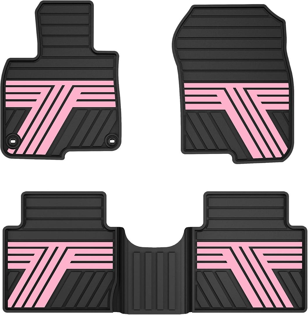 All Weather Rubber Floor Mats for Honda CR-V 2017-2022 (Gasoline & Hybrid) | Custom Fit Heavy Duty Anti-Slip Car Mats for CR-V, 1st & 2nd Row, Black & Pink