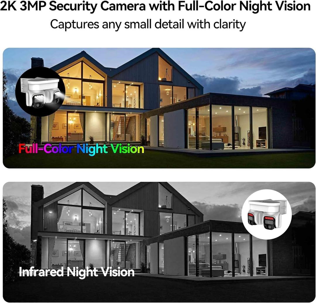 No WiFi Security Camera, 4G LTE Cellular Security Camera, 2K Solar Cellular Cam HD Dual Lens 360° Pan Tilt, Color Night Vision, PIR Motion Detection, IP66 Waterproof Installed SIM
