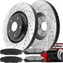 MotorbyMotor 328mm Front Brake Kit, Drilled & Slotted Disc Brake Rotors and Ceramic Brake Pads fits for Toyota Highlander Sienna, Lexus RX350 RX450H NX200T NX300 NX300H (31511, 12044158)