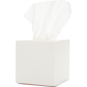 Simple Solid Ceramic Tissue Box Cover Square Matte Finish Tissue Holder for Bathroom, Vanity, Nightstand, Office Decorative & Discreet Fits Standard Tissue Boxes (White)