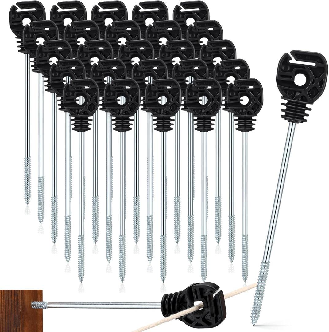 Tandefio 25 Pcs Electric Fence Wire Insulator Stand off Screw in Insulator Black Fence Post Insulator Long Arm Wood Post Insulator for Tape Rope Electric Wire Animal Agricultural Garden
