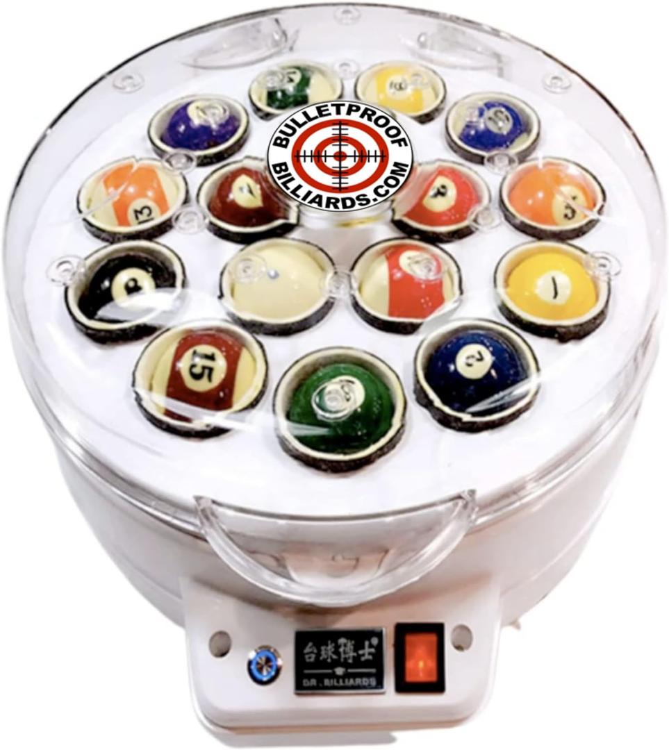 Bulletproof Billiard Ballistic Ball Polishing Machine - Professional Pool Ball Cleaner for Home & Professional Use - Clean, Polish & Care for Billiards Balls (White)